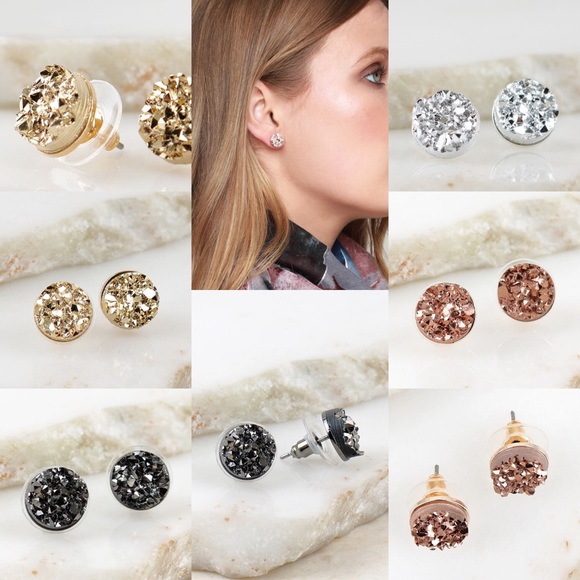 round druzy post earrings stud - Picture 3 of 8